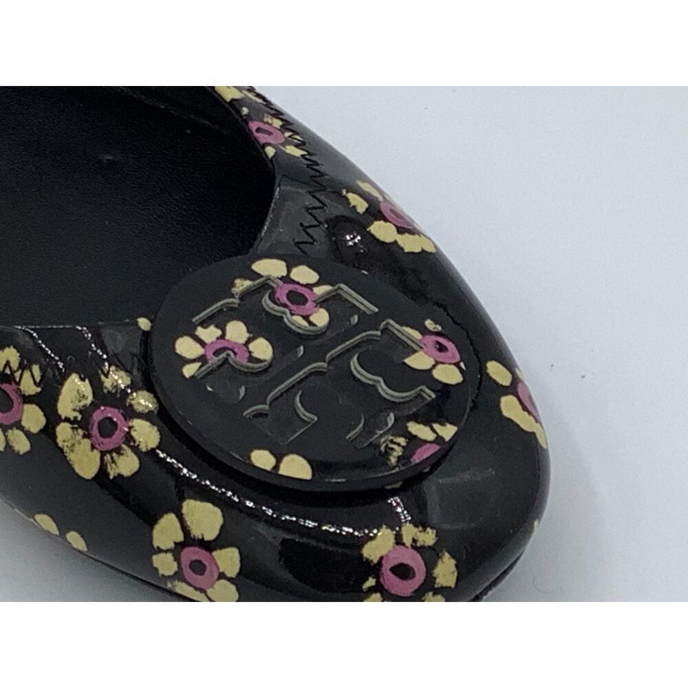 Tory‎ Burch Size 8.5 Black Patent Leather with Yellow Pink Flowers Flats - Picture 7 of 7